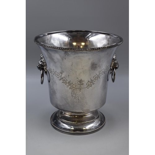 303 - Nice Quality Vintage Silver Plated Champagne Ice Bucket with Lion Haed Handles and Decorated with En... 