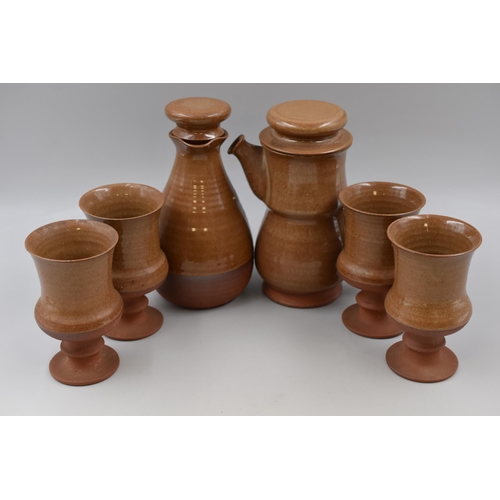 307 - Very Nice Condition Hand Thrown Salt Glazed Studio pottery Set to include Coffee pot, Water/Wine Dec... 