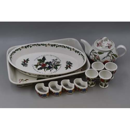 354 - Ten Pieces of Portmeirion Pomona, And Holly and The Ivy Dish. Includes Teapot, Egg Cups, Napkin Ring... 