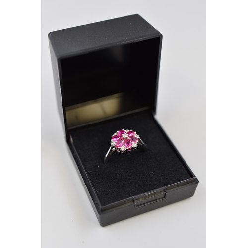 66 - Silver 925 Floral Stoned Ring Complete with Presentation Box