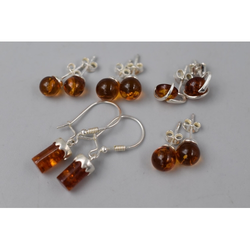 71 - Five Pairs of Silver 925 Amber Earrings