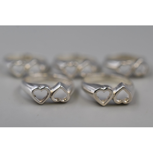 72 - Five Hallmarked Silver Love Heart Rings