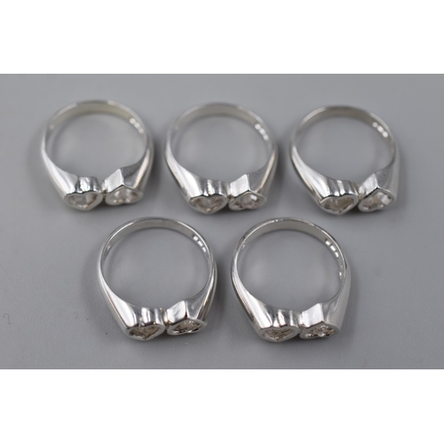 72 - Five Hallmarked Silver Love Heart Rings