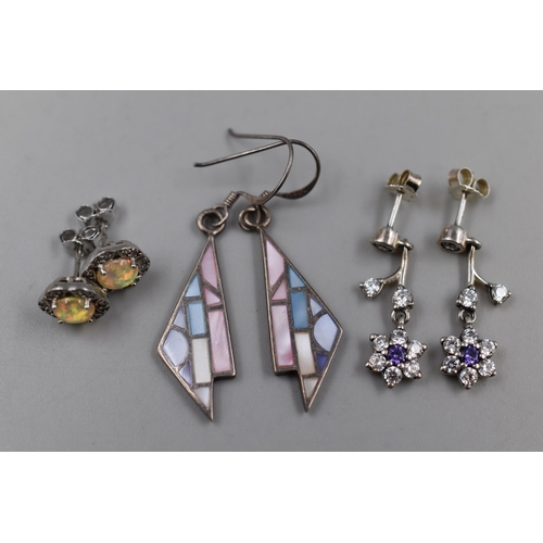 76 - Three Pairs of 925. Silver Earrings To Include Pandora, Mackintosh, And Other