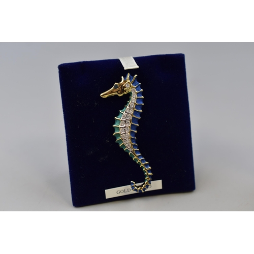 78 - Gold Plated Seahorse Brooch Complete with Presentation Brooch