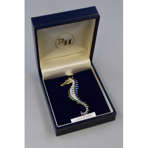 78 - Gold Plated Seahorse Brooch Complete with Presentation Brooch