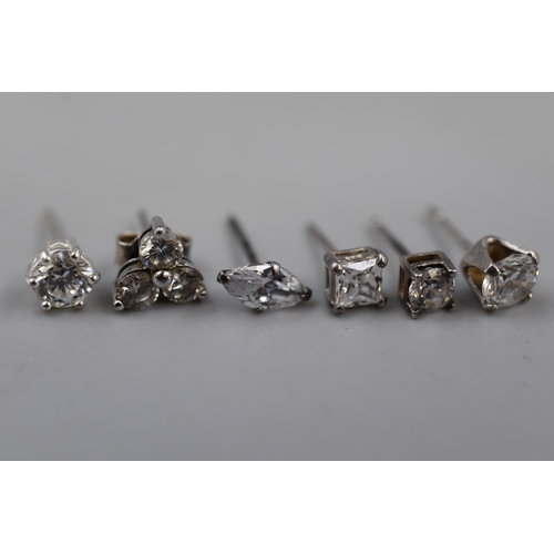 79 - A Selection of Clear Stoned Earrings, Most Marked 925. Silver