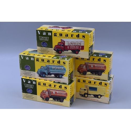 202 - 5 Vanguards diecast models to include two Bedford 'S' type Tankers, Leyland Comet box van, Leyland C... 