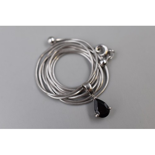 88 - Silver 925 Adjustable Length Necklace with Black Stoned Pendant