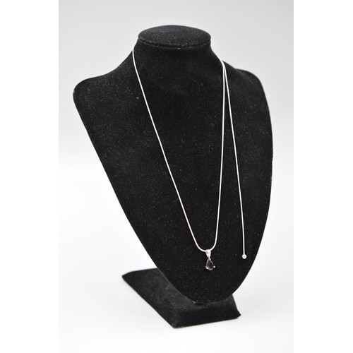 88 - Silver 925 Adjustable Length Necklace with Black Stoned Pendant