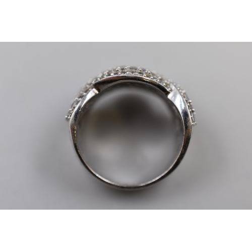 89 - A 925. Silver Tova Designer Clear Stoned Ring, Size P