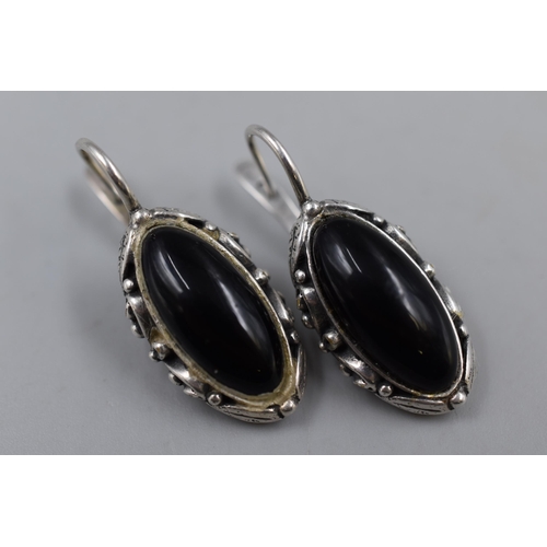 93 - A Pair of Silver Black Stoned Earrings, Marked 'Jenavi'