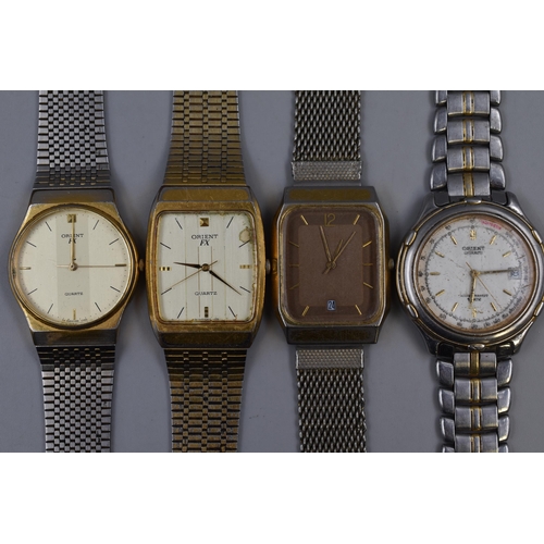 104 - Four vintage Quartz Orient watches one is currently ticking the rest are spares and repairs