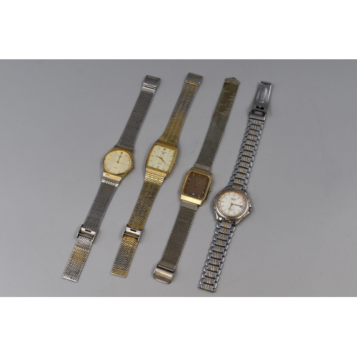 104 - Four vintage Quartz Orient watches one is currently ticking the rest are spares and repairs