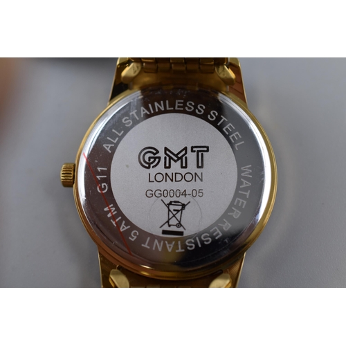 113 - A GMT London Gold Tone Gents Quartz Watch, Working