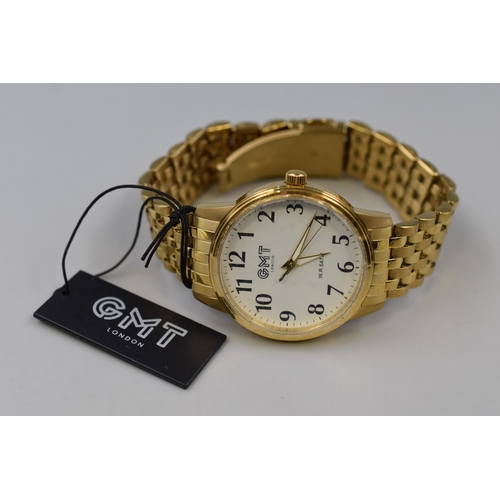 113 - A GMT London Gold Tone Gents Quartz Watch, Working