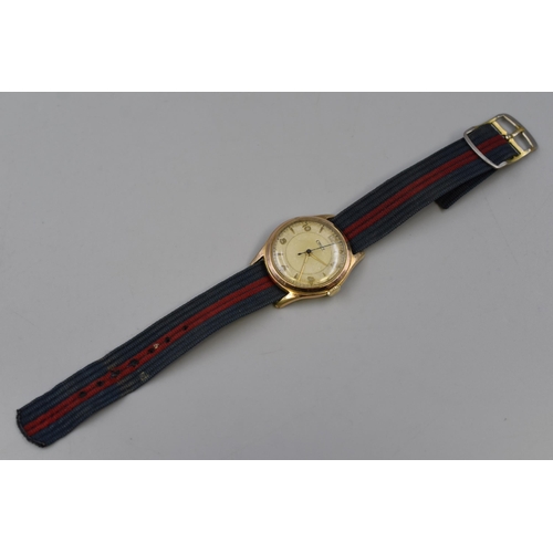 114 - A Croff Gold Tone Vintage Mechanical Watch, With Fabric Strap. Working