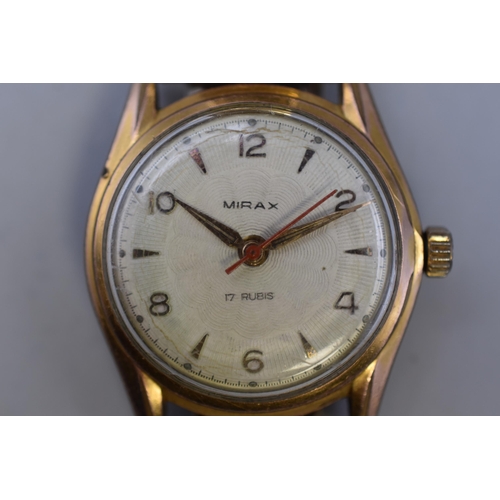 118 - A Mirax Vintage 17 Jewels Gold Tone Gent's Watch, Working