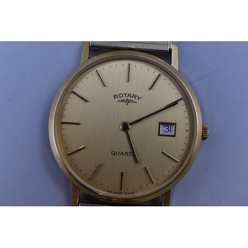 120 - A Gold Tone Rotary Gent's Quartz Day/Time Watch, Working