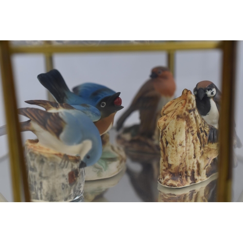 220 - Thirteen vintage bird porcelain decorative figures completed in mini display cabinet (display cabine... 