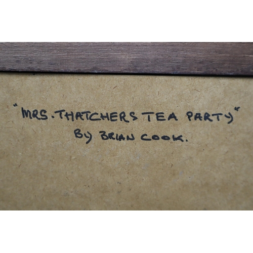 377 - Brian Cook Satirical Watercolour entitled Mrs Thatchers Tea Party (18