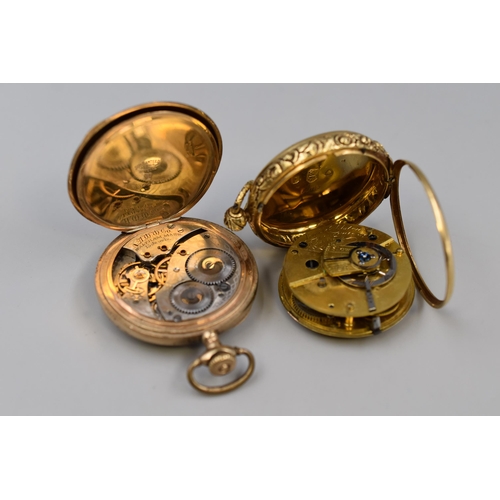 122 - A Hallmarked 18ct London Gold Cased Floral Pocket Watch, With Gold Plated Waltham Pocket Watch. Both... 