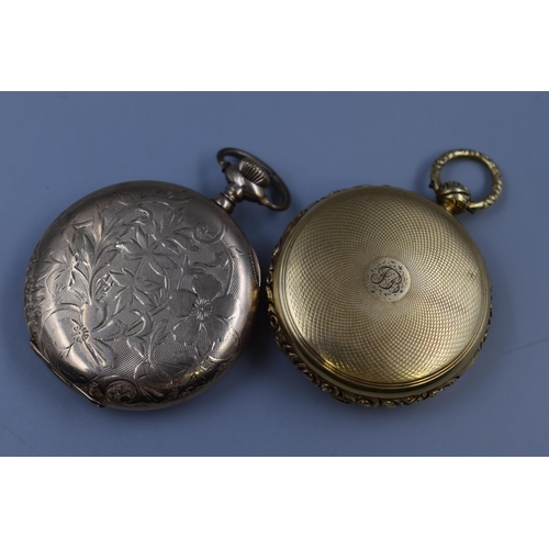 122 - A Hallmarked 18ct London Gold Cased Floral Pocket Watch, With Gold Plated Waltham Pocket Watch. Both... 