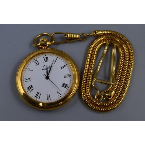 123 - Limit Gold Tone Ladies Pocket Watch with Chain and Box