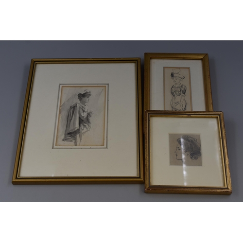 378 - Two Framed and Glazed 1965 Original Pencil Sketches (One Titled Edwardian Elegance), With Framed and... 