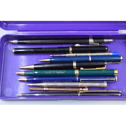 225 - Collection of Vintage pens and pencils to include Parker, Watermans, and others some with Advertisin... 