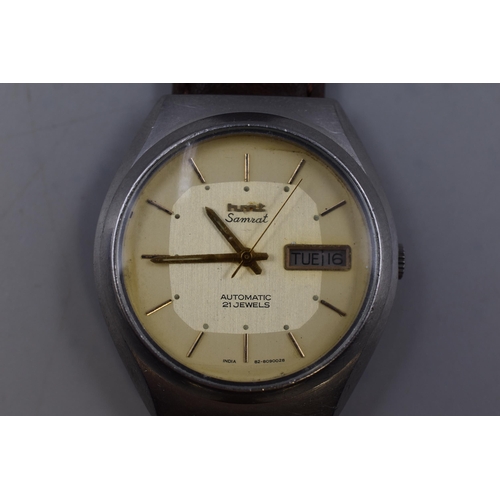 125 - A Hmt Samrat 21 Jewels Automatic Gents Watch, With Leather Strap. Working