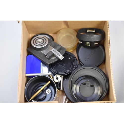 496 - A Large Selection of Camera Accessories To Include Filters, Cobra Flash Unit, Lens Caps, Pathescope ... 