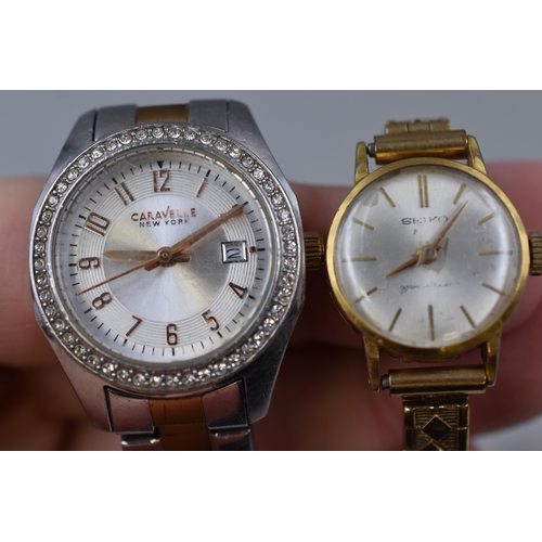 131 - Three ladies watches to include Mechanical Seiko, Parmex Polo Style Mechanical and Caravelle (Carave... 