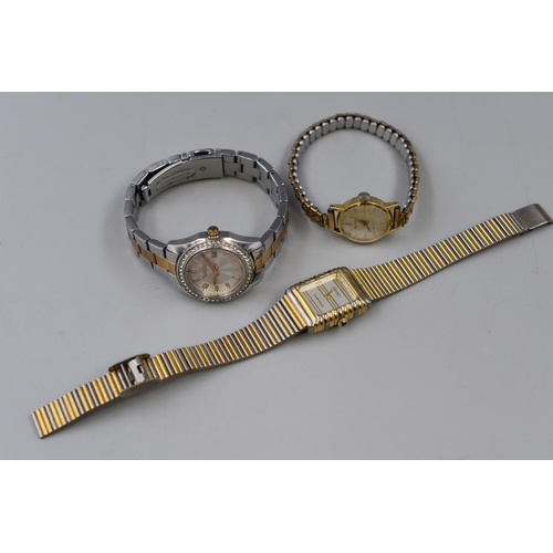 131 - Three ladies watches to include Mechanical Seiko, Parmex Polo Style Mechanical and Caravelle (Carave... 