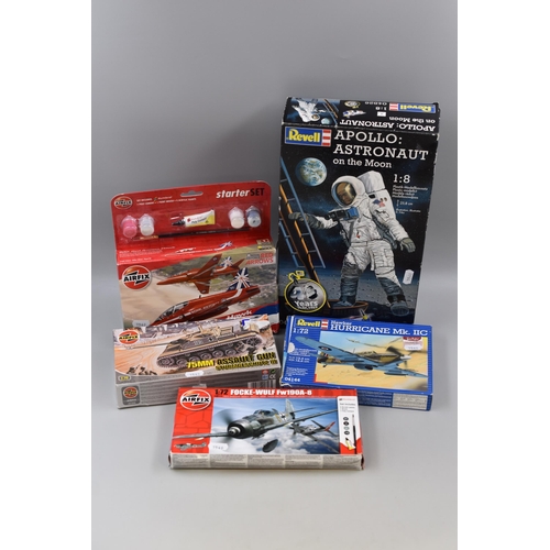 502 - Selection of Five Plastic Model Kits, Airfix and Revell to Include, Apollo: Astronaut On The Moon, R... 