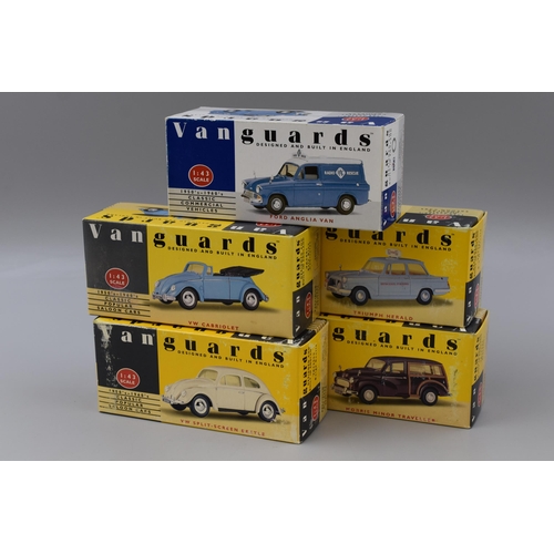 504 - 5 Vanguards diecast models to include Morris Minor Traveller, Ford Anglia Van, VW Split-screen Beetl... 