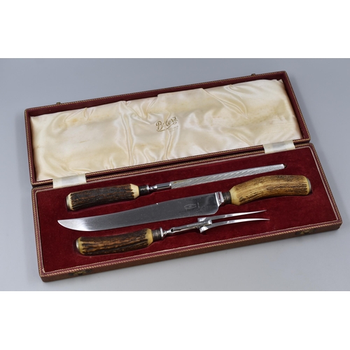 234 - Butlers of Sheffield 3 Piece Horn Handled Carving Set complete with Presentation Box