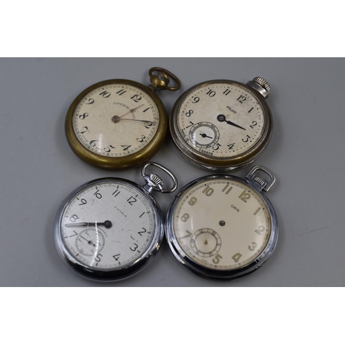 135 - Four spares and repairs pocket watches to include Pilot Canadian, Oris German and more