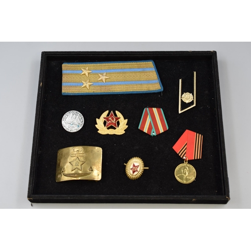 243 - Selection of Russian Items to include Belt Buckle, Medal, Badge and other