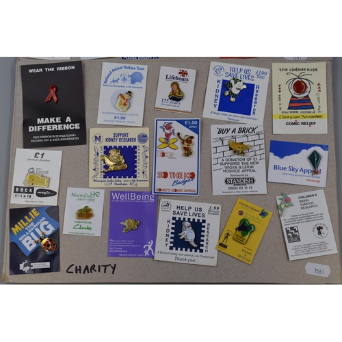 248 - Selection of Charity badges to include Lost of the summer wine, The blue cross, Kidney research, Buy... 