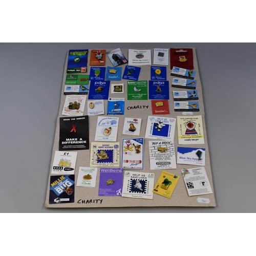 248 - Selection of Charity badges to include Lost of the summer wine, The blue cross, Kidney research, Buy... 