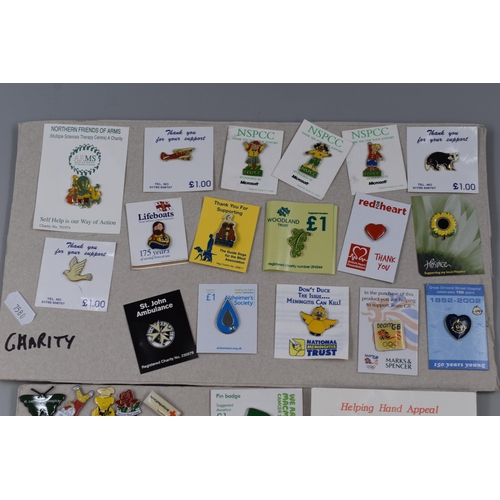 251 - Selection of Charity pin badges to include Lifeboat, Macmillan, Red cross and more