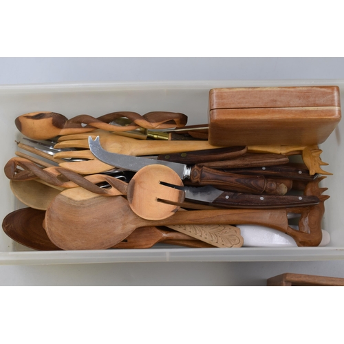 255 - Selection of Wooden items to include Letter Holder, Trinket Box, Spoons and more