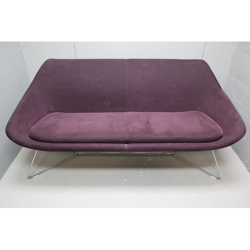 549 - An Allermuir Contemporary Open Two Seater Sofa In Aubergine, With Two Modern Velour Covered Stools (... 