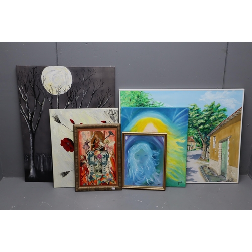 412 - Five Original Oil on Canvass Paintings by Various Artists (Largest 29