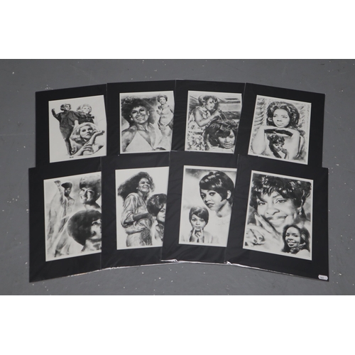 416 - Set of 8 Limited Edition Black and White Iconic Temla Motown Ladies to Include Gladys Knight, Tammi ... 