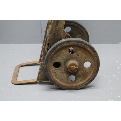 571 - Vintage Wooden Trolley with Cast Iron Metal Wheels Approx 56