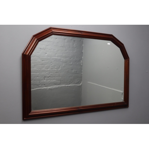 580 - Vintage dark wood wall mirror with bevelled lines (L 28 1/2