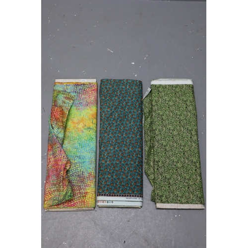 664 - Three reems of Good Quality Material to include Approx 7ft of Green and Orange Hearts and Flowers ma... 