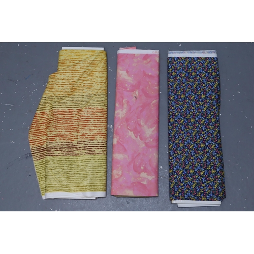 666 - Three reems of Good Quality Material to include Approx 12ft of Yellow Striped Material, approx 9ft o... 